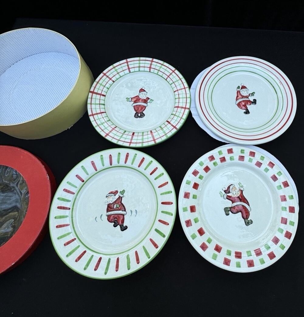 JC Penny Home Collection Set of FOUR 8” Embossed Snowmen Plates in Original Box